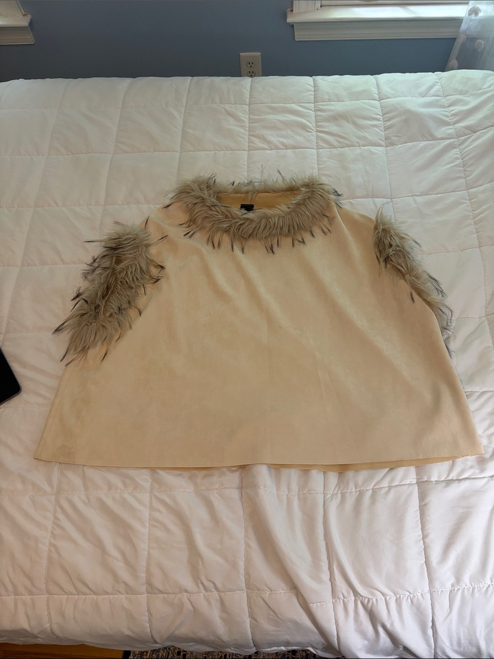 Love Token Cream Faux Fur-Trimmed Top
